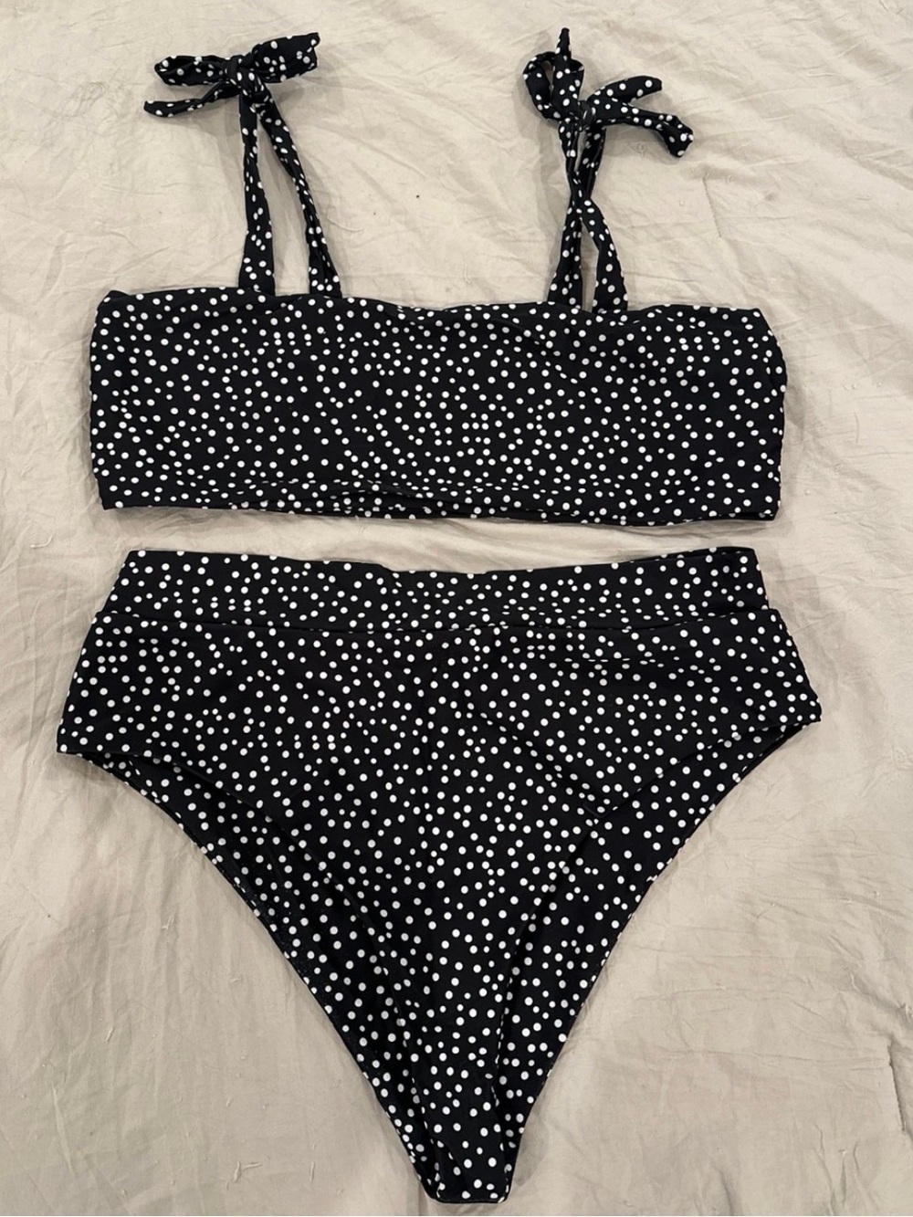 SHEIN Black White Polka Dot High Waist Bikini Set
